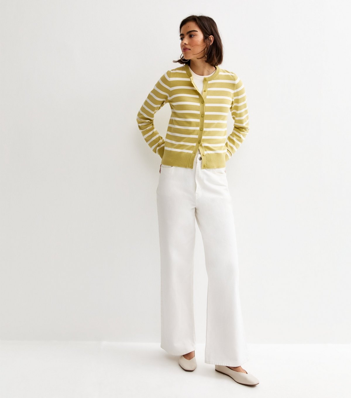 New Look Women's Green Lightweight Striped Crew Neck Cardigan New Look - 3