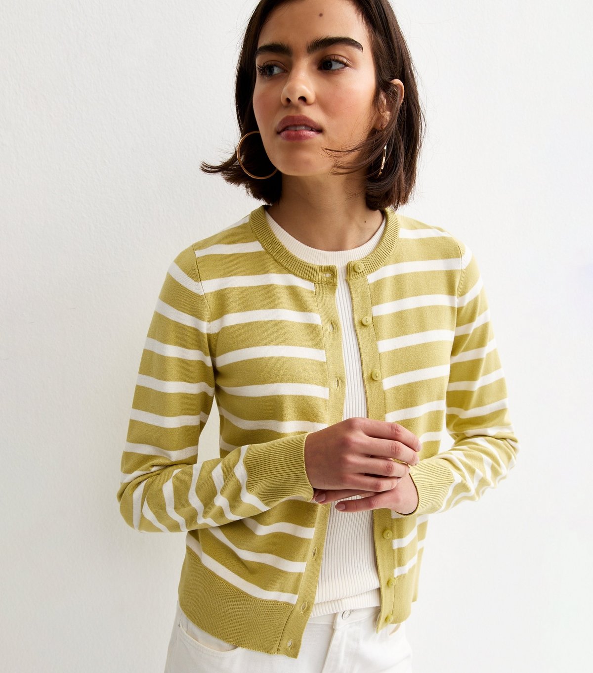 New Look Women's Green Lightweight Striped Crew Neck Cardigan New Look - 4