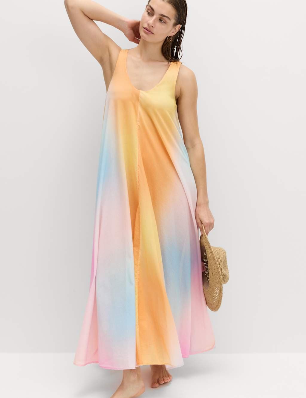 Marks & Spencer M&S Pure Cotton Ombre Scoop Neck Volume Dress Multi