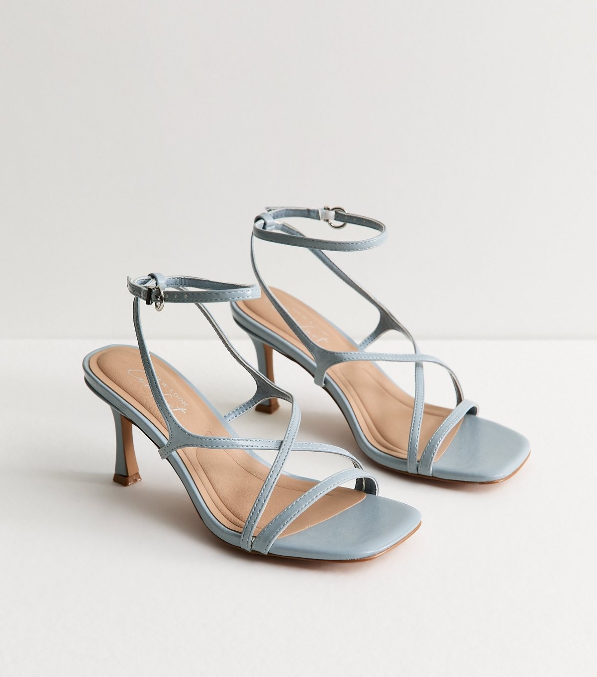 New Look Women's Light Blue Faux Leather Square Toe Stiletto Sandals Vegan New Look - 3