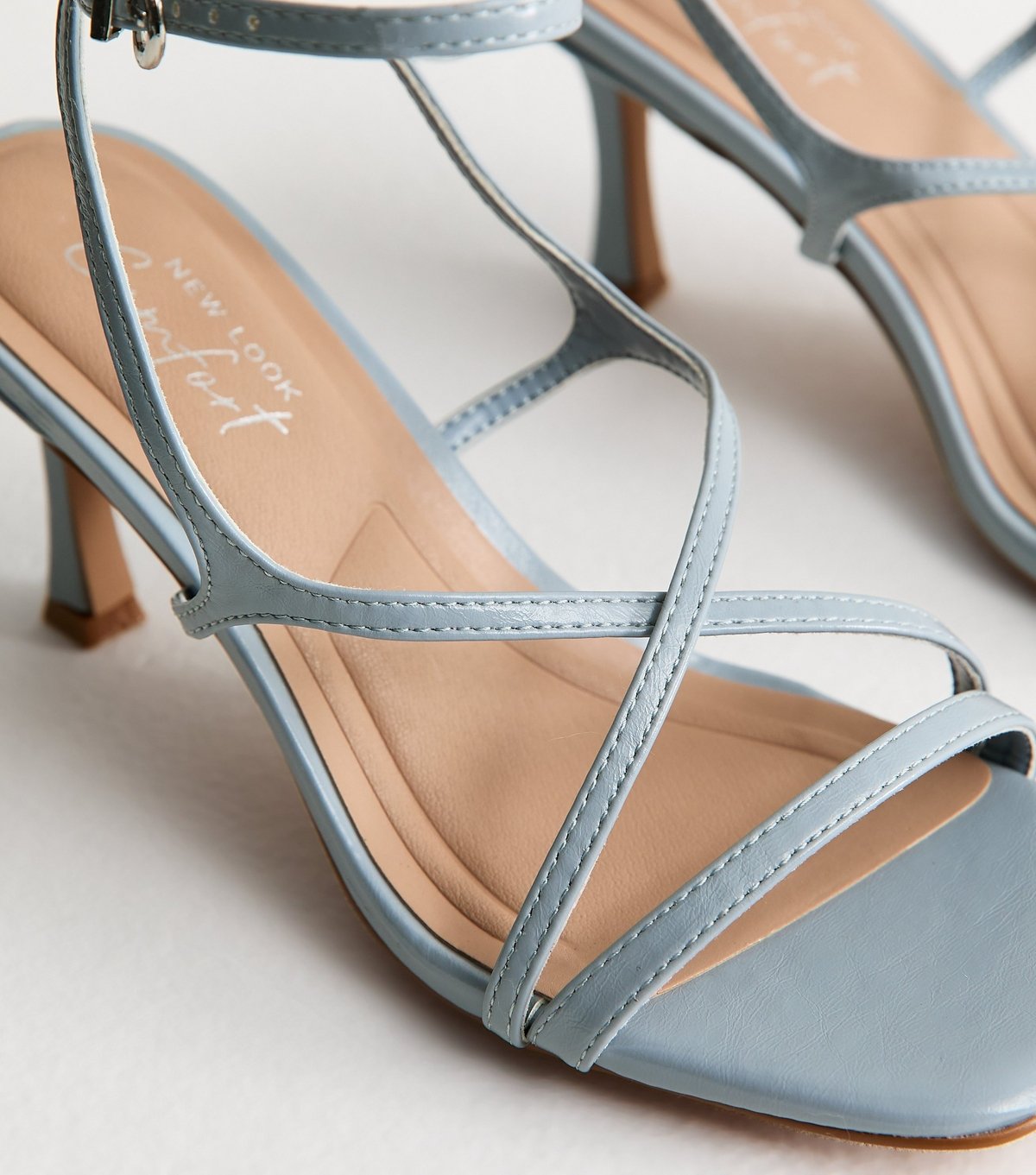 New Look Women's Light Blue Faux Leather Square Toe Stiletto Sandals Vegan New Look - 4
