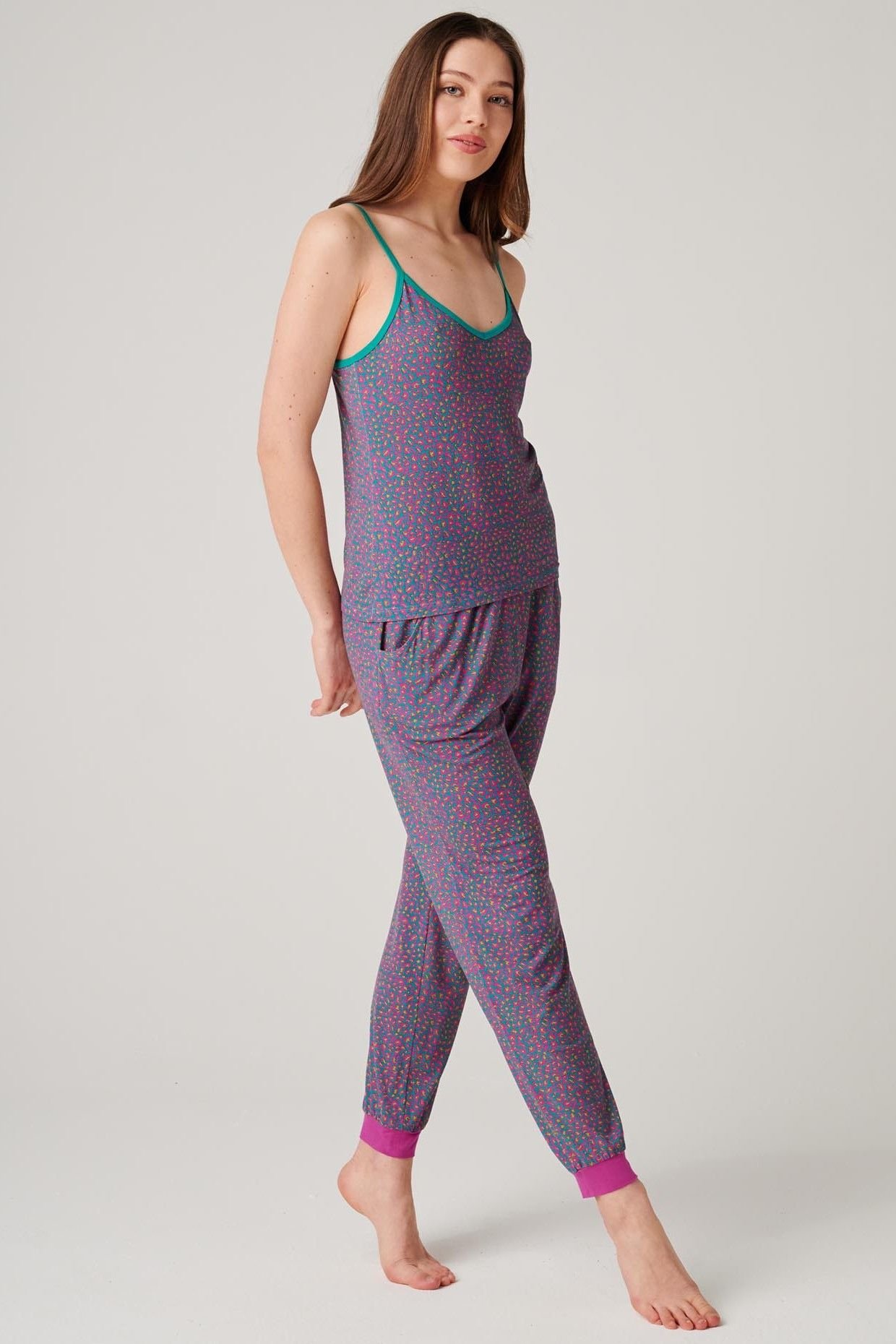British Boxers British Boxers Women's "Spectra Leopard" Bamboo Camisole Pyjama Set in Teal - 2