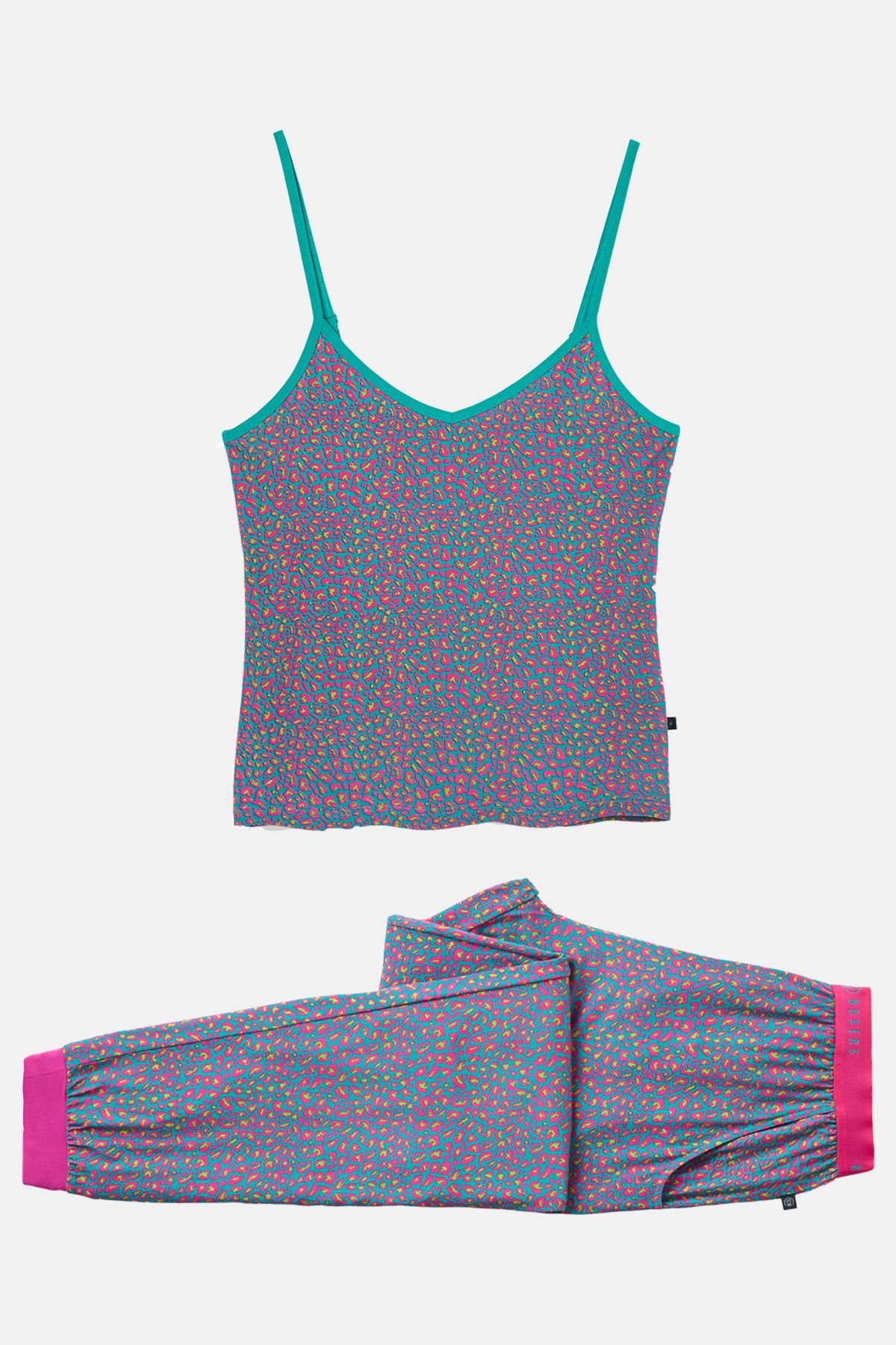 British Boxers British Boxers Women's "Spectra Leopard" Bamboo Camisole Pyjama Set in Teal - 4