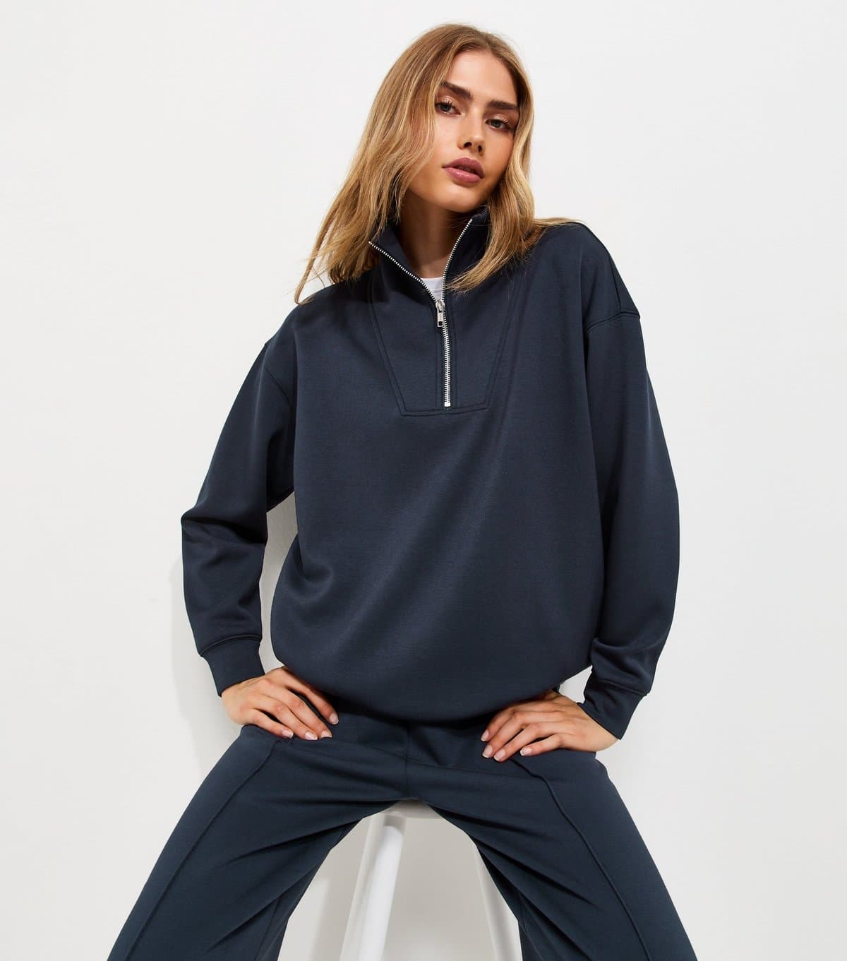 New Look Women's Premium Navy Three Quarter Zip Sweatshirt New Look