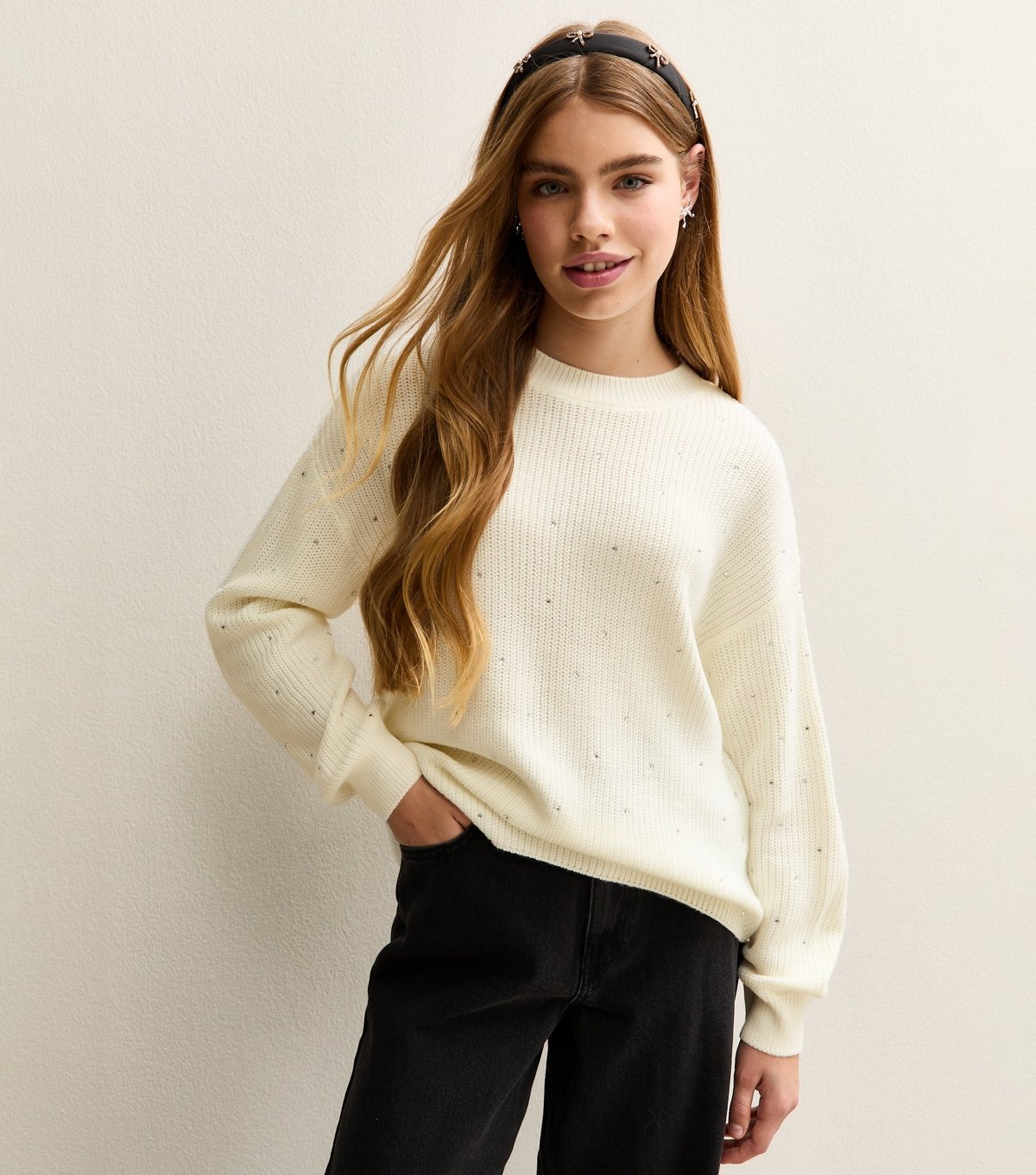 New Look Girls' Of White Diamante Embellished Jumper New Look - 2