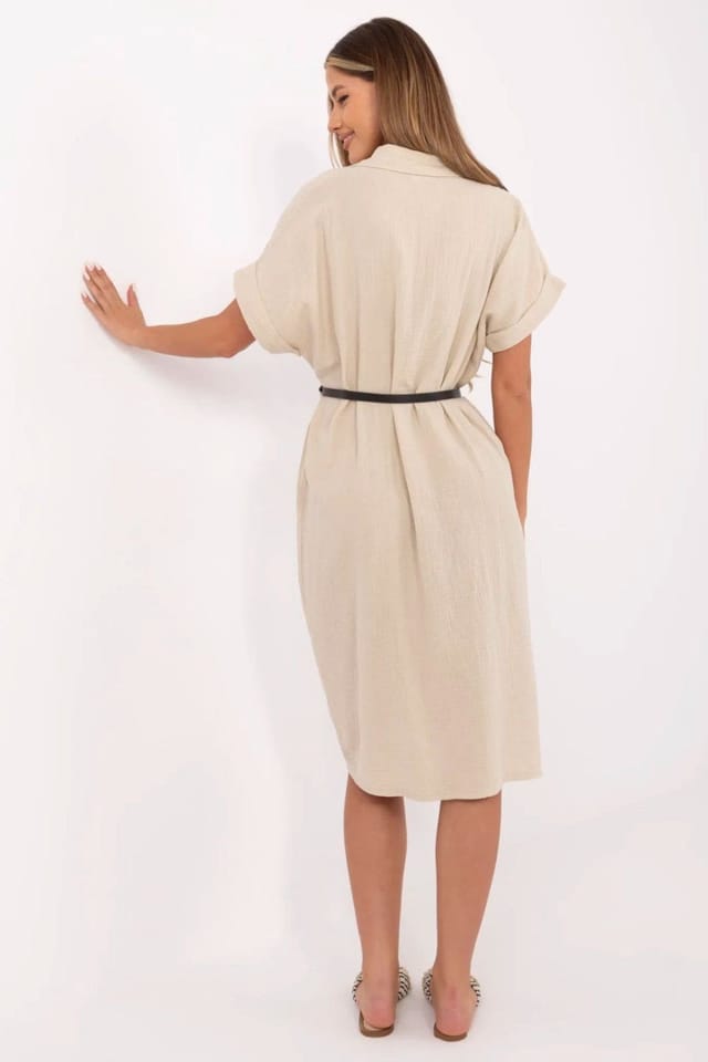 Love Lace Love Lace Women's Classic Cotton Muslin Shirt Dress with Belt Style 213237 in Beige - 3