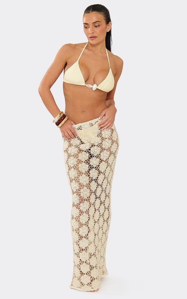 EGO Low Waist Maxi Skirt In Cream Crochet, Women's Size UK L - 2