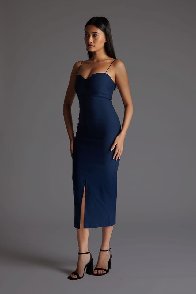 Vesper Vesper Women's Sweetheart Neckline Strappy Bodycon Midaxi Dress In Navy - 2