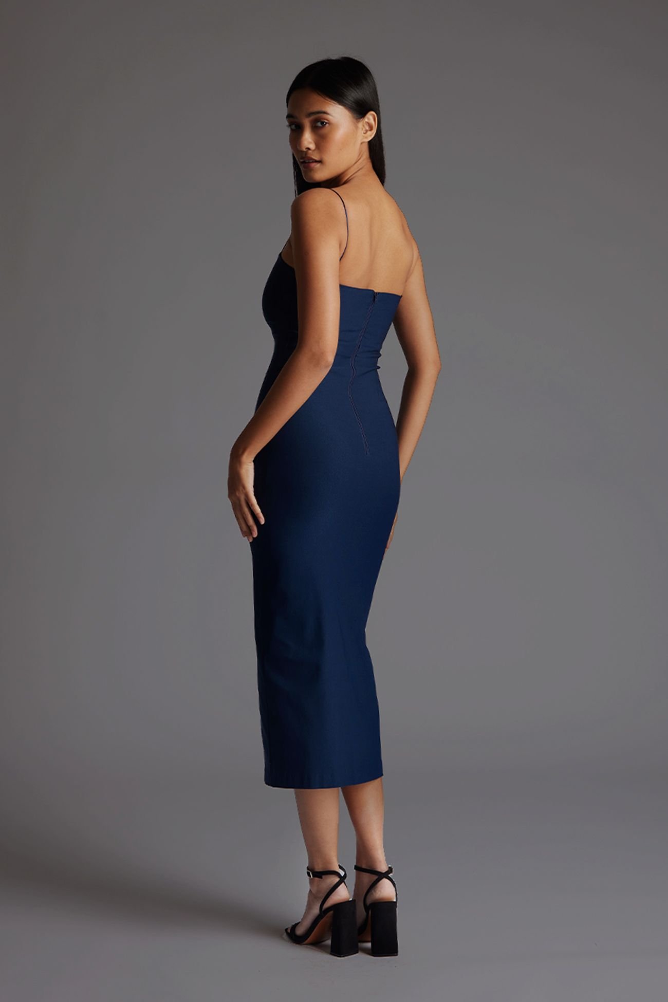 Vesper Vesper Women's Sweetheart Neckline Strappy Bodycon Midaxi Dress In Navy - 3