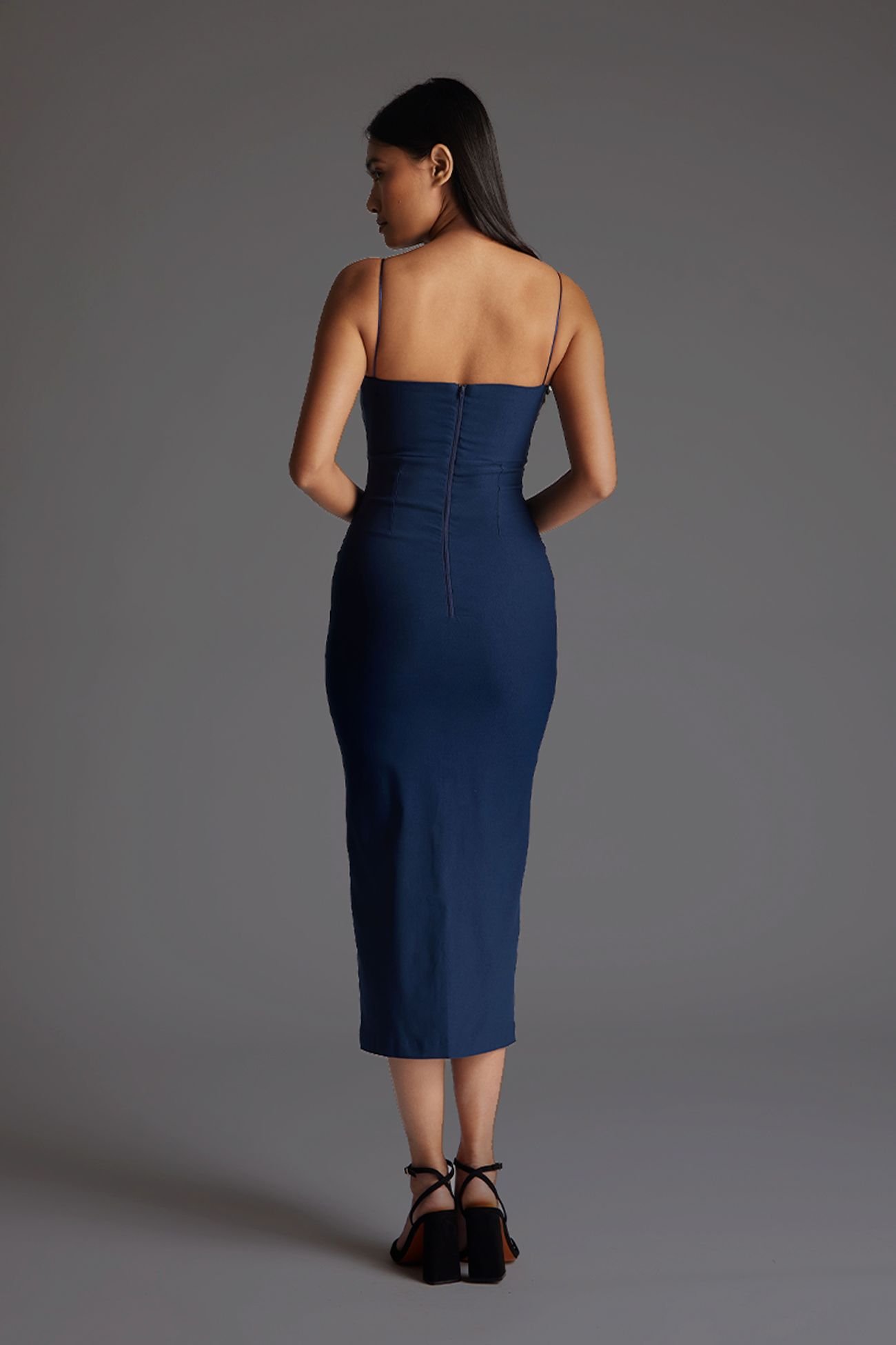 Vesper Vesper Women's Sweetheart Neckline Strappy Bodycon Midaxi Dress In Navy - 4