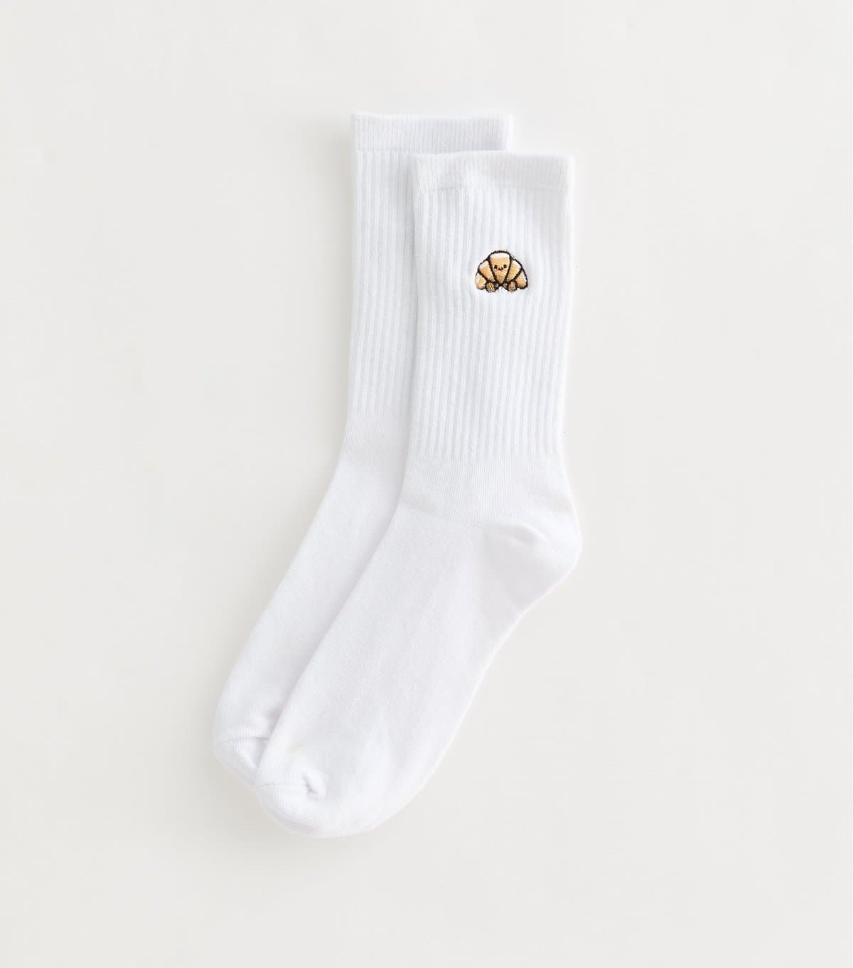 New Look New Look White Cotton Rich Croissant Embroidered Ribbed Tube