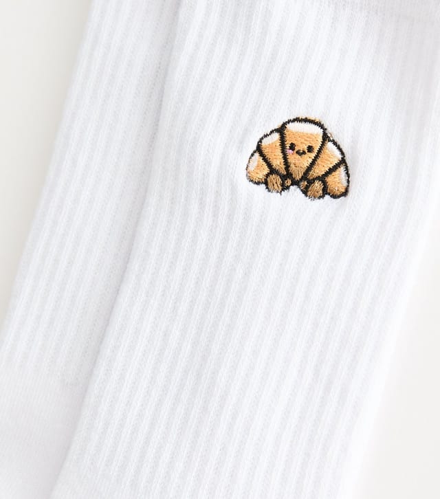 New Look White Cotton Rich Croissant Embroidered Ribbed Tube Socks New Look - 2