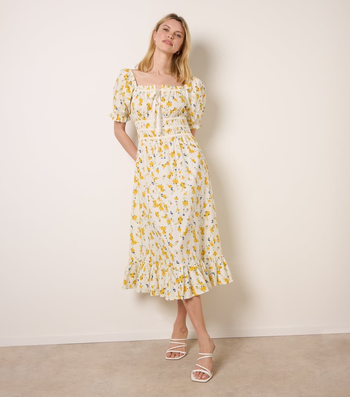 Blue Vanilla Women's Yellow Floral Milkmaid Dress Blue Vanilla New Look