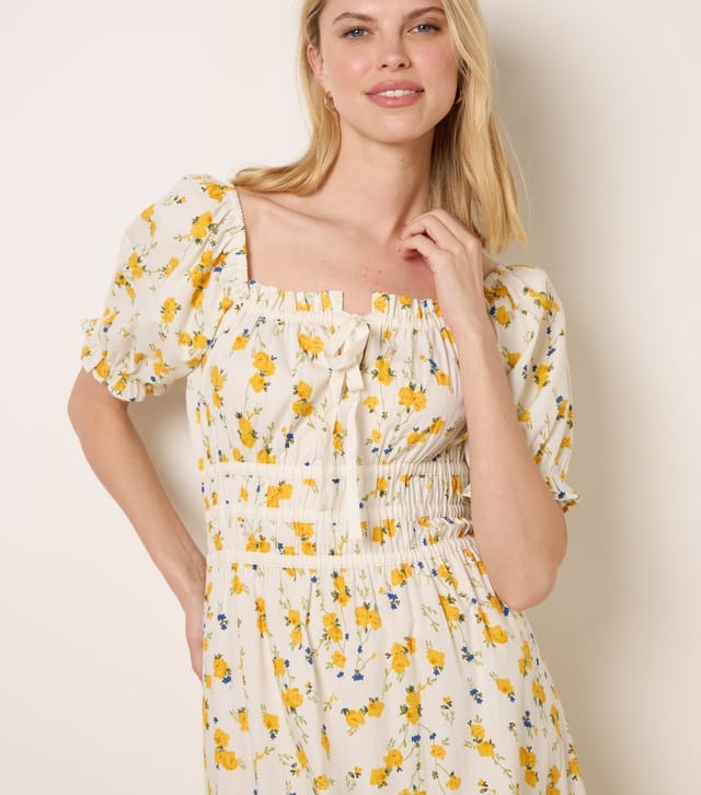 Blue Vanilla Women's Yellow Floral Milkmaid Dress Blue Vanilla New Look - 2