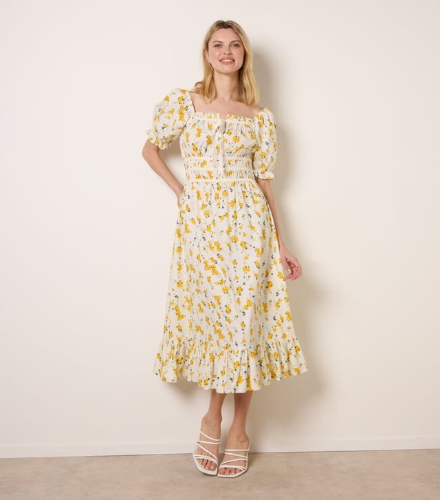 Blue Vanilla Women's Yellow Floral Milkmaid Dress Blue Vanilla New Look - 3