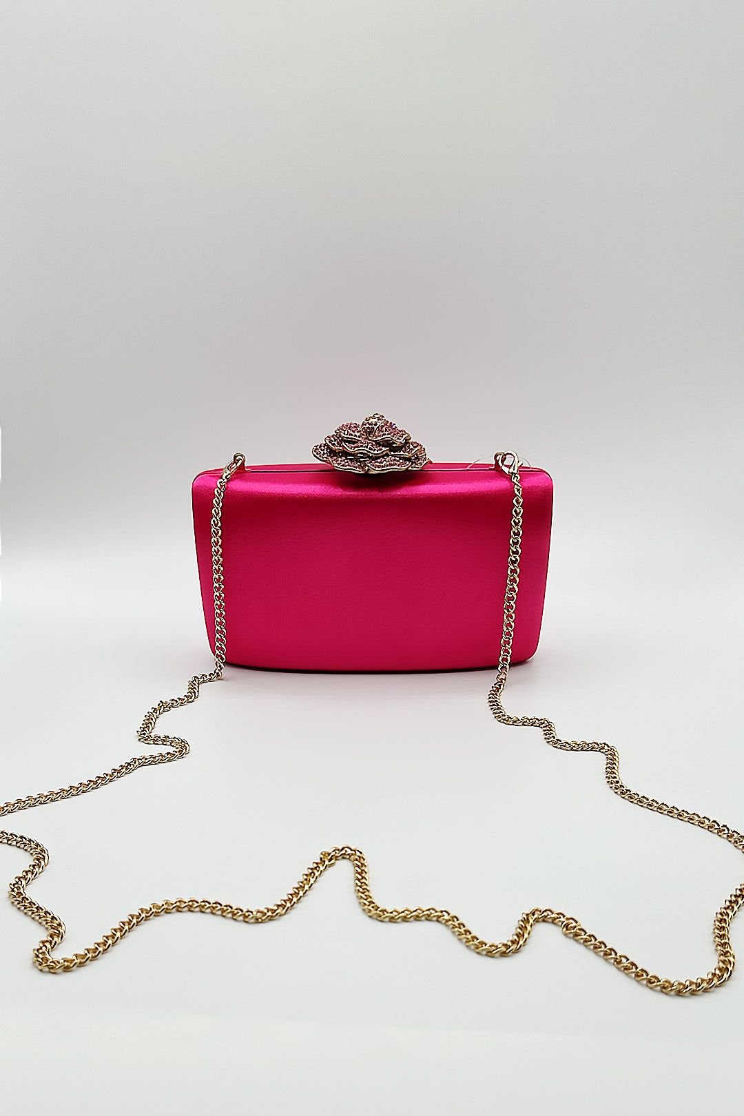 SVNX SVNX Women's Satin Clutch Bag with Rose Jewel in Fuchsia - 3