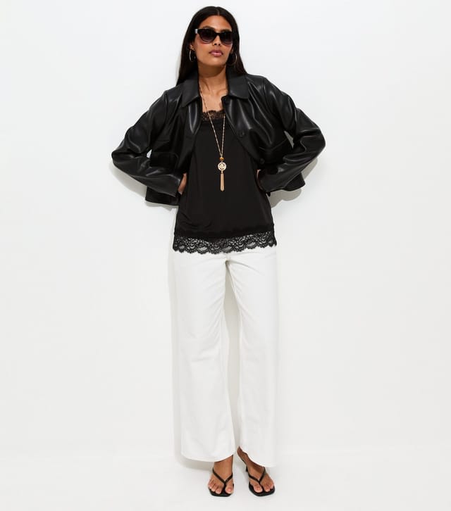 New Look Women's Black Longline Lace Trim Cami Top New Look - 3