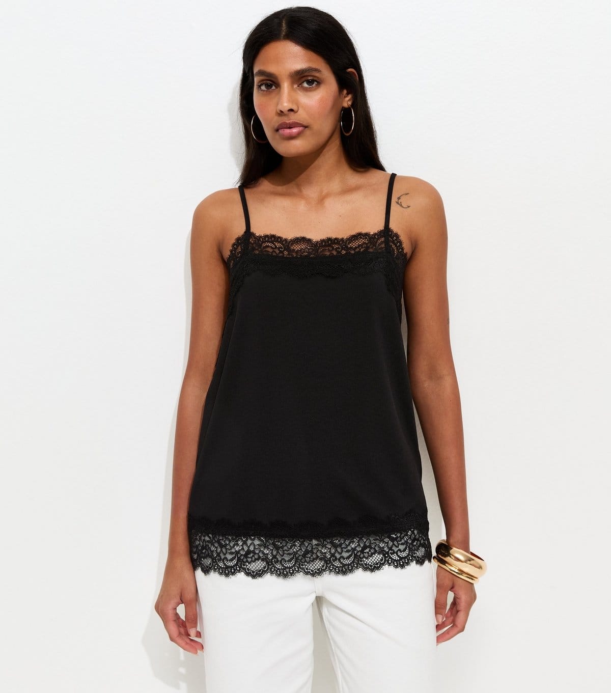 New Look Women's Black Longline Lace Trim Cami Top New Look - 4
