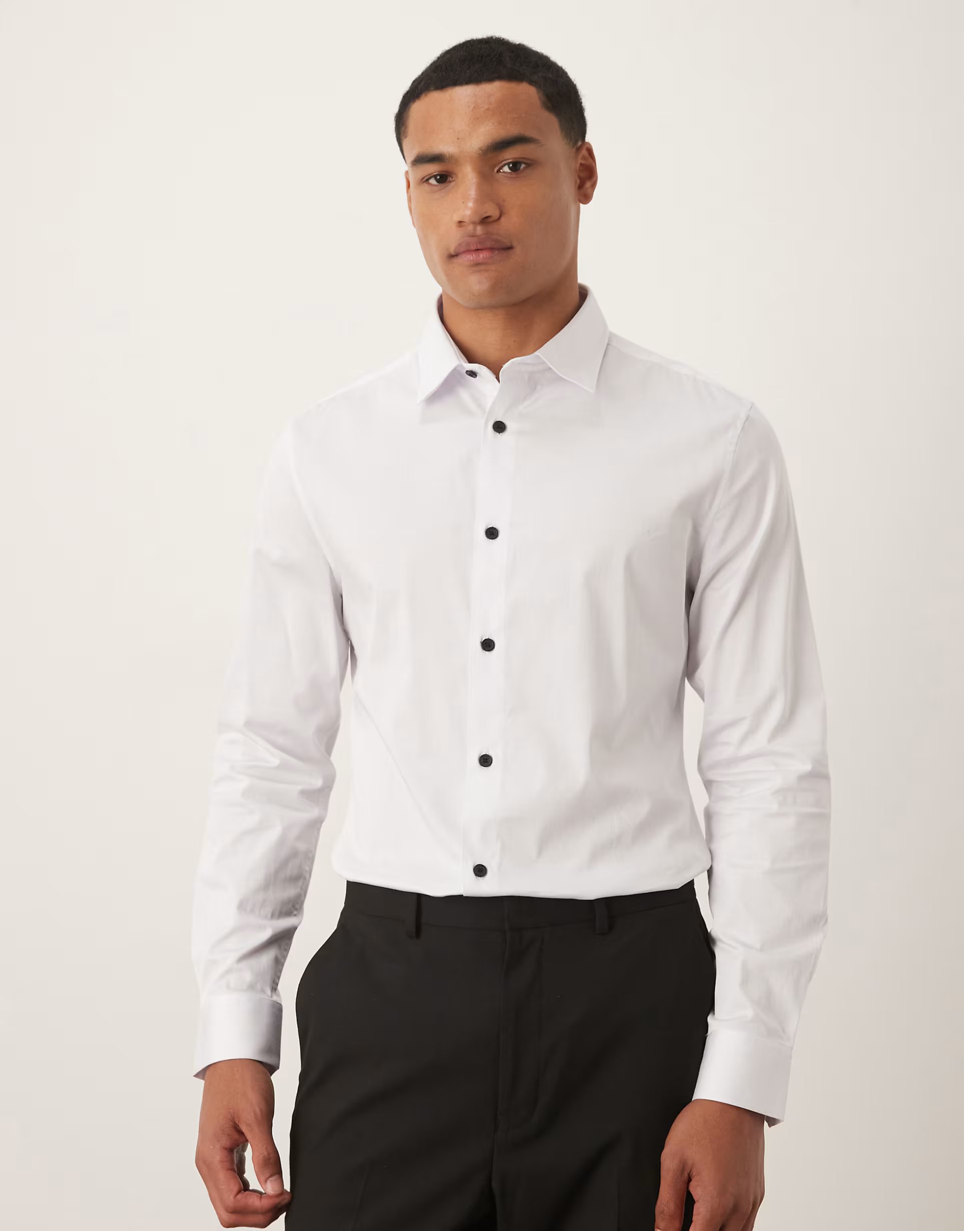 ASOS ASOS DESIGN skinny shirt with contrast buttons in white - 1