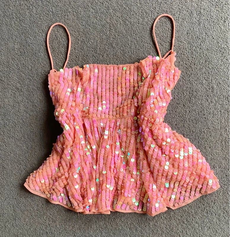 ASOS ASOS Design pink sequin embellished peplum going out Ibiza rave festival fairy party cami top