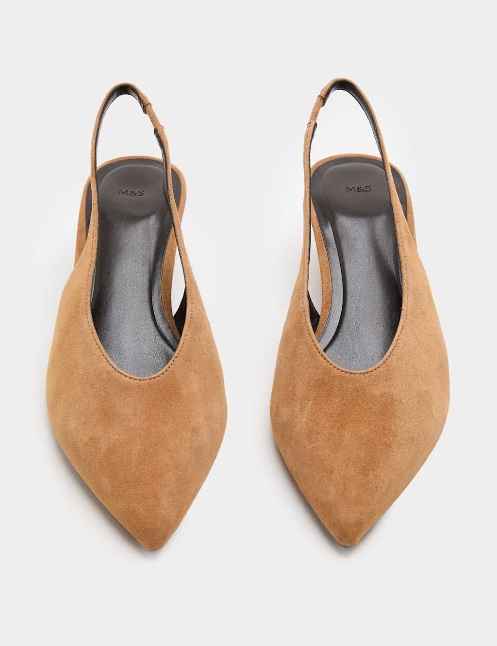 Marks & Spencer M&S Suede Cone Heel Pointed Slingback Court Shoes Camel