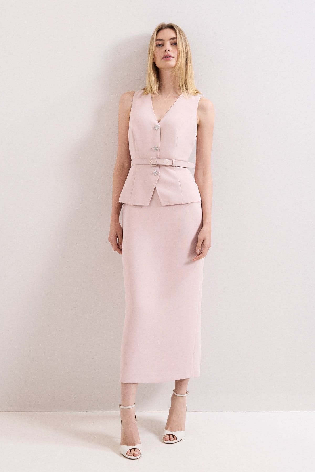 Phase Eight Pale Pink Belted Tailored Maxi Dress