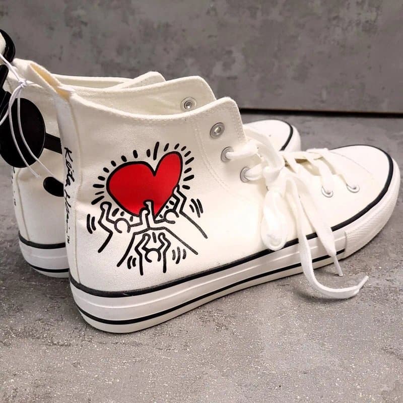 Primark Keith Haring Primark High Top Trainers Mens UK 8 White Canvas Art Shoes