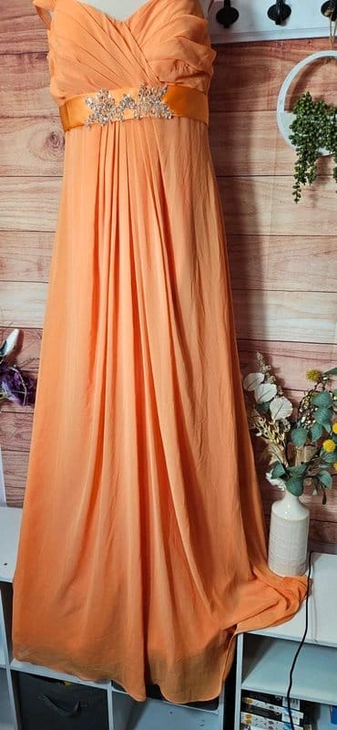 Mark Lesley Apricot Embellished Evening Gown Size 14
