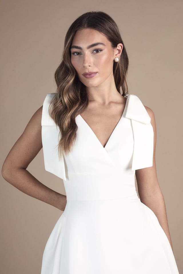Coast Coast Women's Skater Bridal Mini Dress With Bow Straps in Ivory - 2