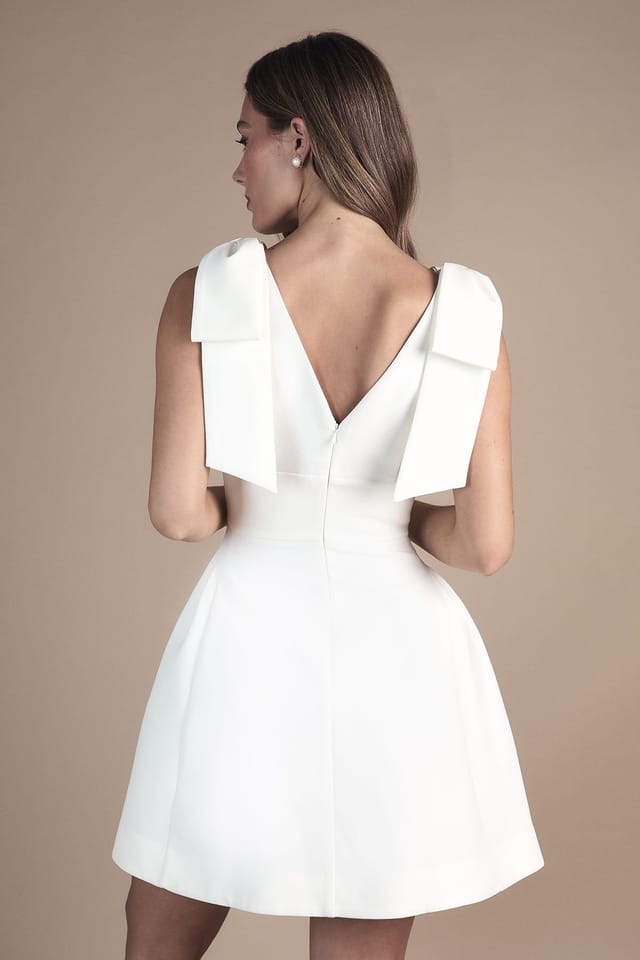 Coast Coast Women's Skater Bridal Mini Dress With Bow Straps in Ivory - 3