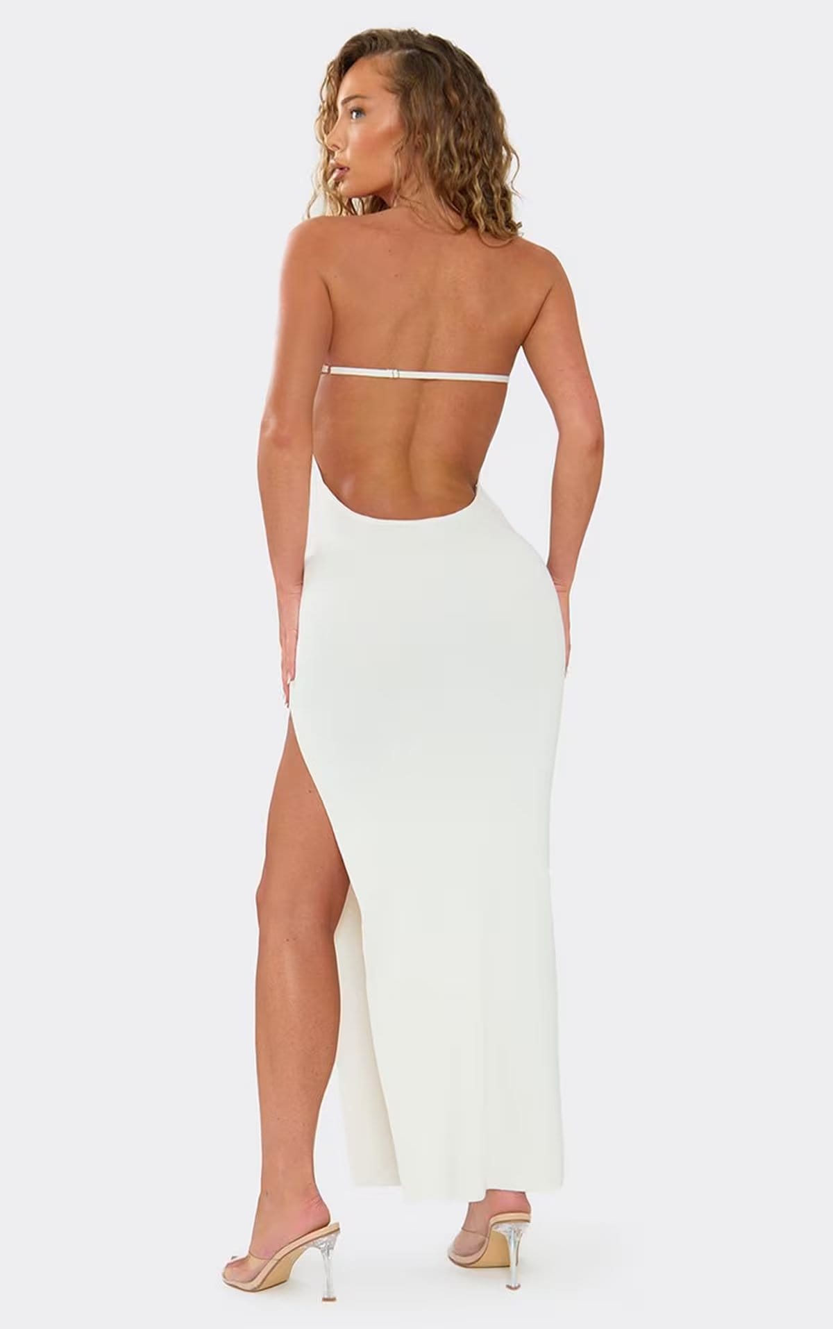 EGO White Woven Bandeau Maxi Dress With Side Split