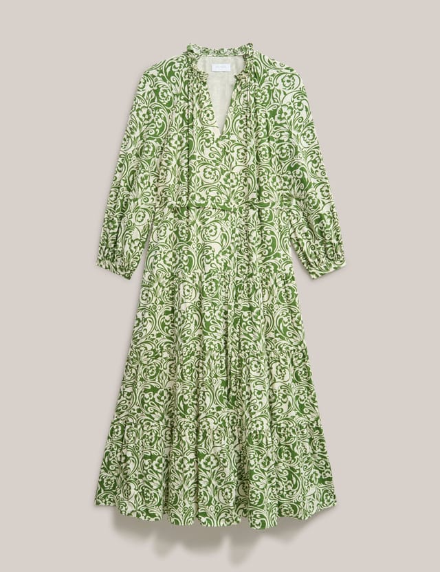 Hobbs London Hobbs London Women's Amaris Printed Shirred Waist Dress in Olive - 2