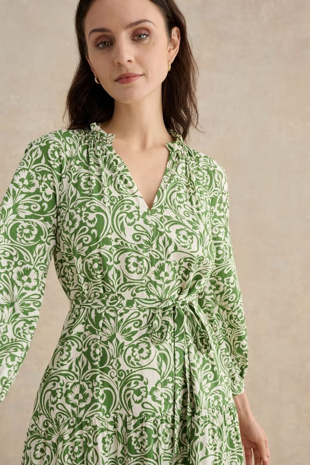 Hobbs London Hobbs London Women's Amaris Printed Shirred Waist Dress in Olive - 3