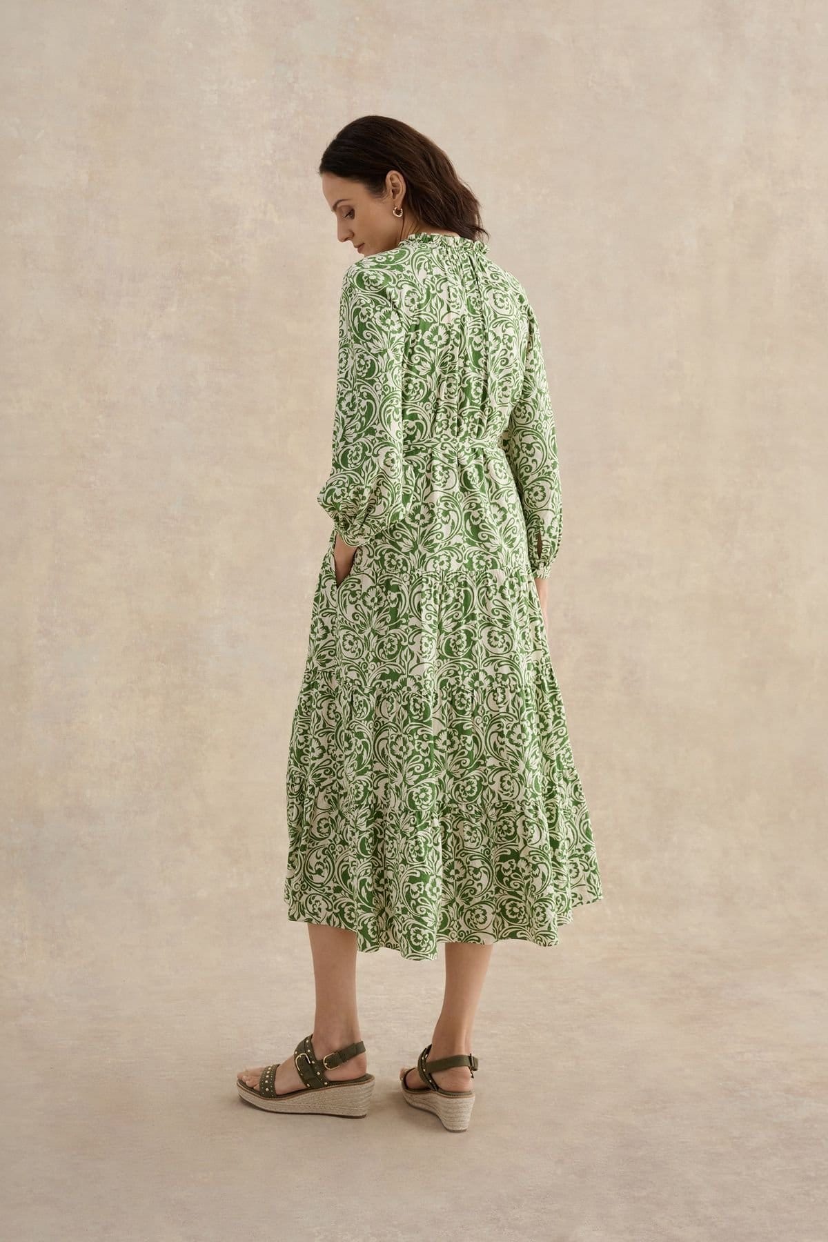 Hobbs London Hobbs London Women's Amaris Printed Shirred Waist Dress in Olive - 4