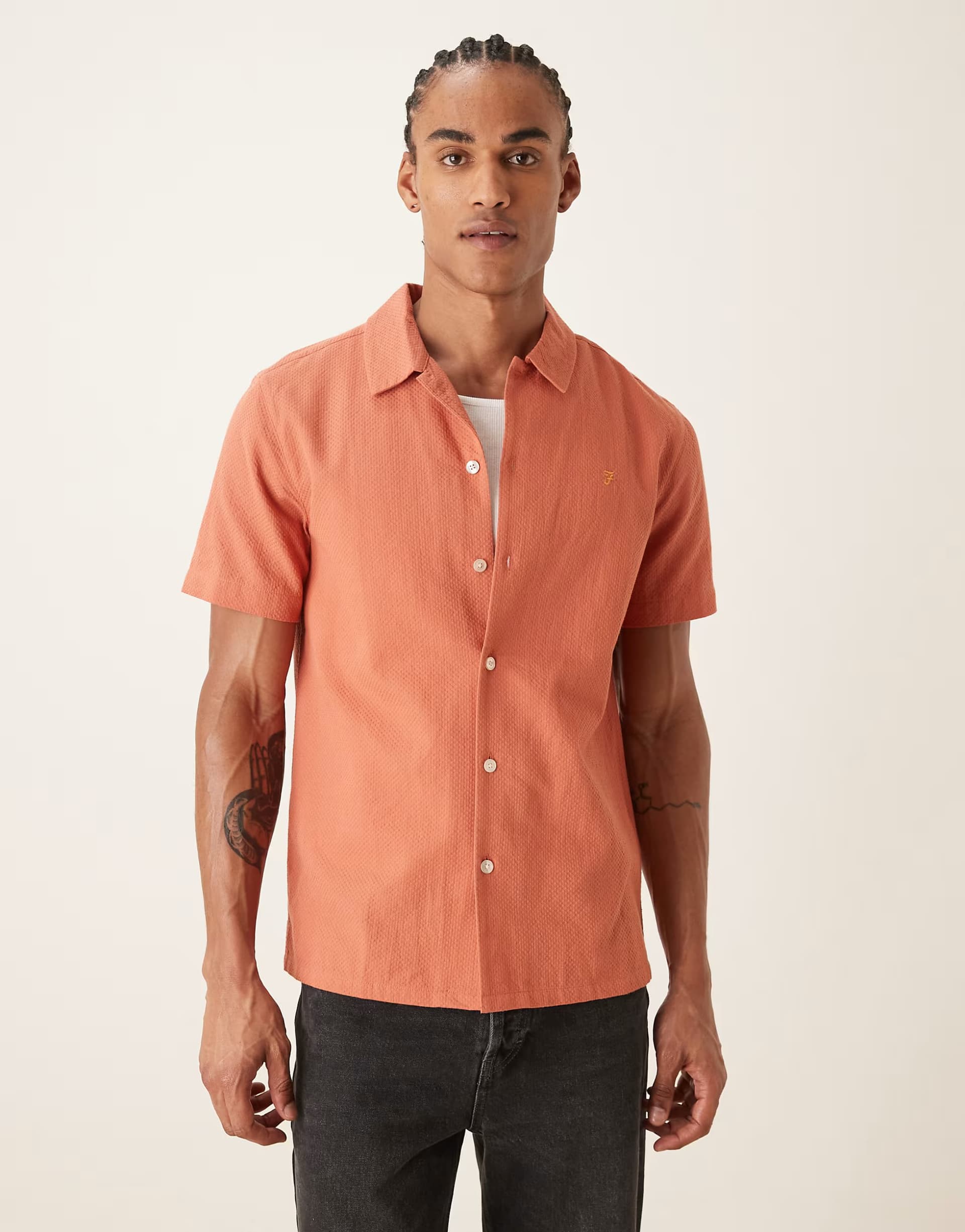 ASOS ASOS Farah Coral Orange Short Sleeve Logo Shirt
