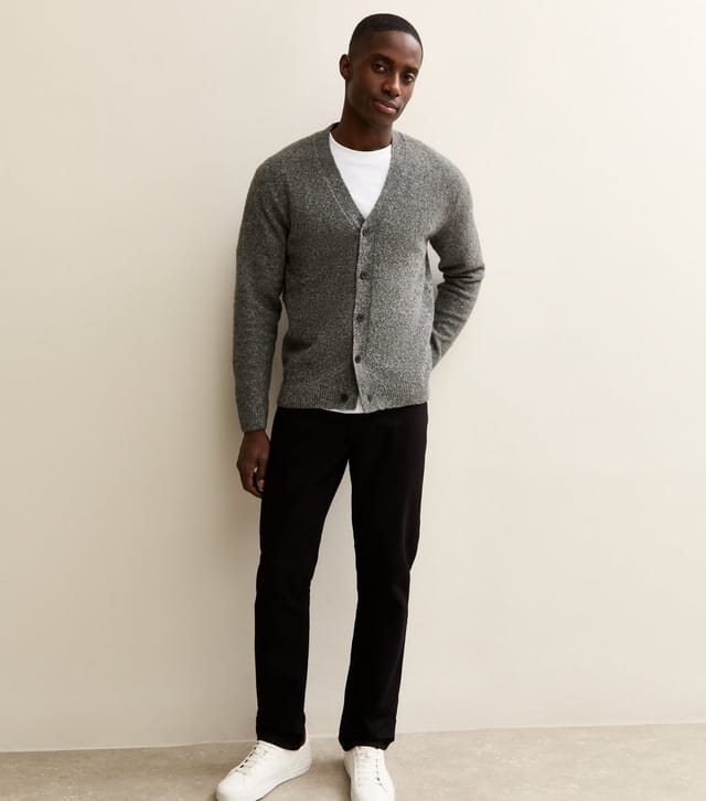 jack & jones Men's Jack and Jones Grey Knit V-Neck Cardigan Jack & Jones New Look - 3
