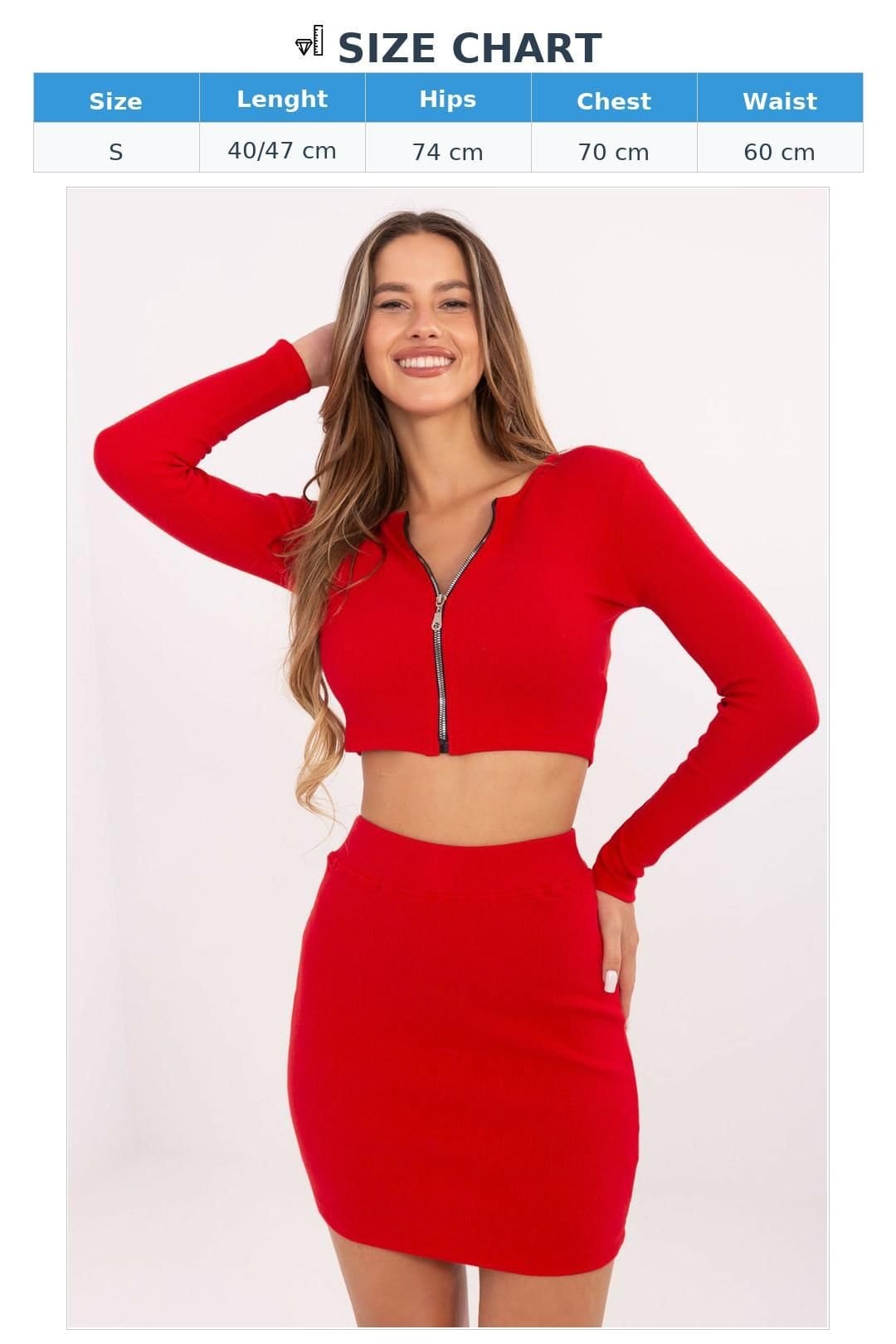 Love Lace Love Lace Women's Striped Cotton Elastane Blouse Skirt Set Style 215857 in Red - 4