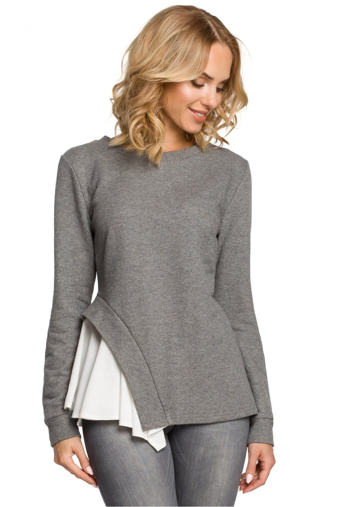 Love Lace Love Lace Women's Asymmetrical Side Long Sleeve Knit Blouse in Grey