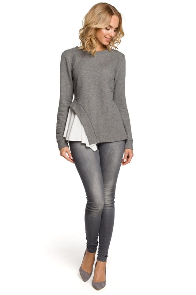 Love Lace Love Lace Women's Asymmetrical Side Long Sleeve Knit Blouse in Grey - 2
