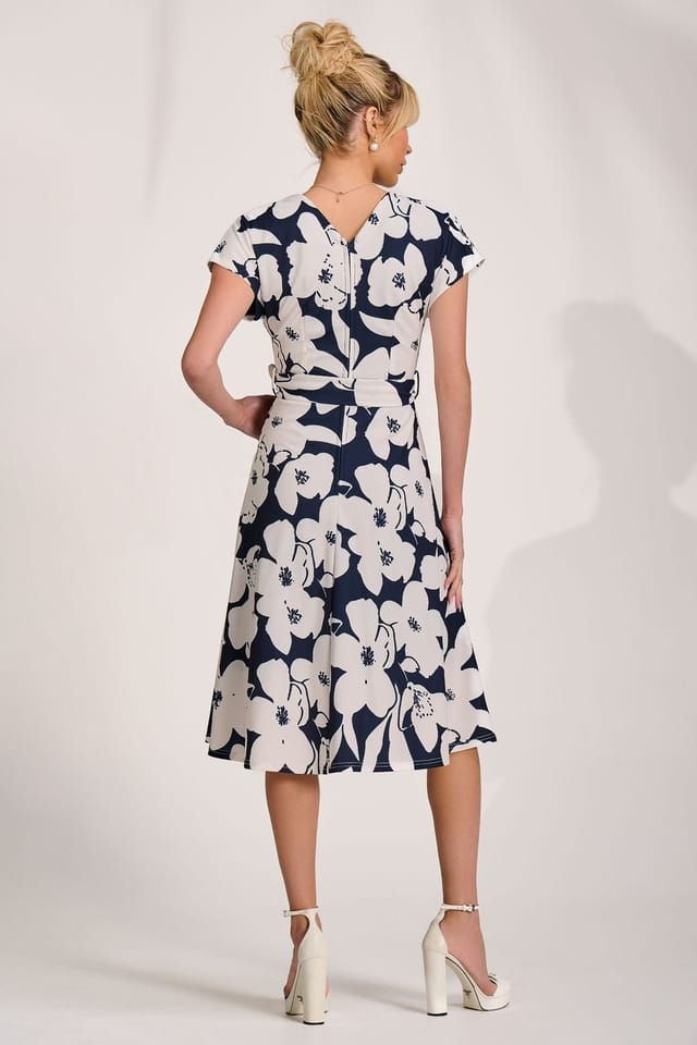 Jolie Moi Jolie Moi Women's V Neck Print Scuba Midi Dress - 2