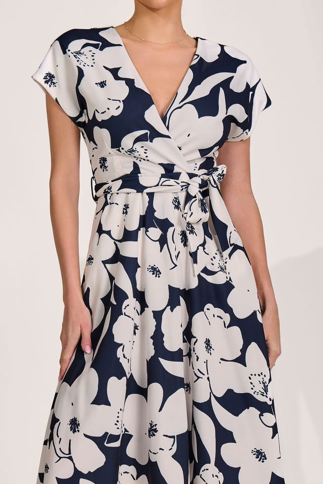 Jolie Moi Jolie Moi Women's V Neck Print Scuba Midi Dress - 3