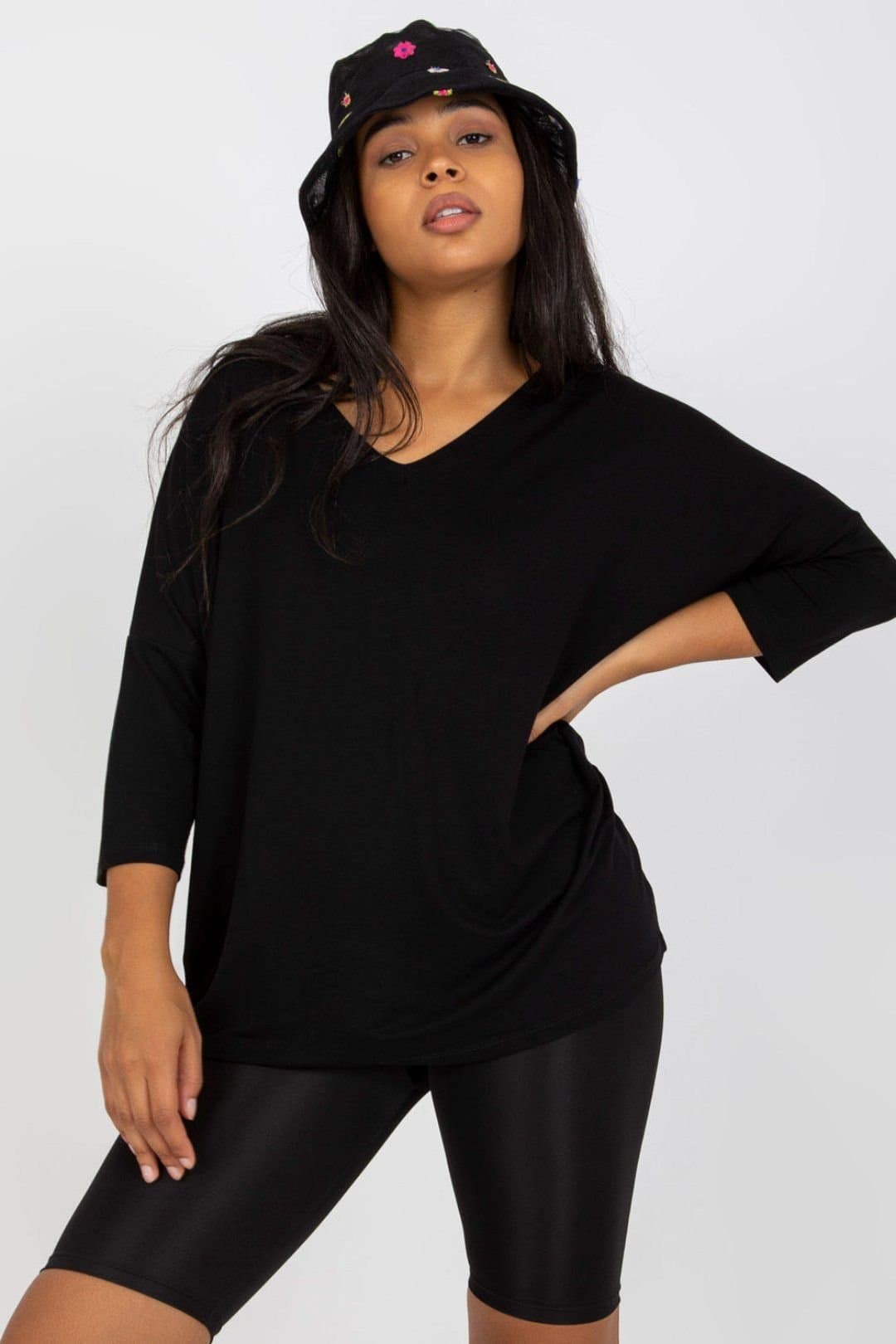 Love Lace Love Lace Women's Plus Size Blouse 3/4 Sweetheart in Black