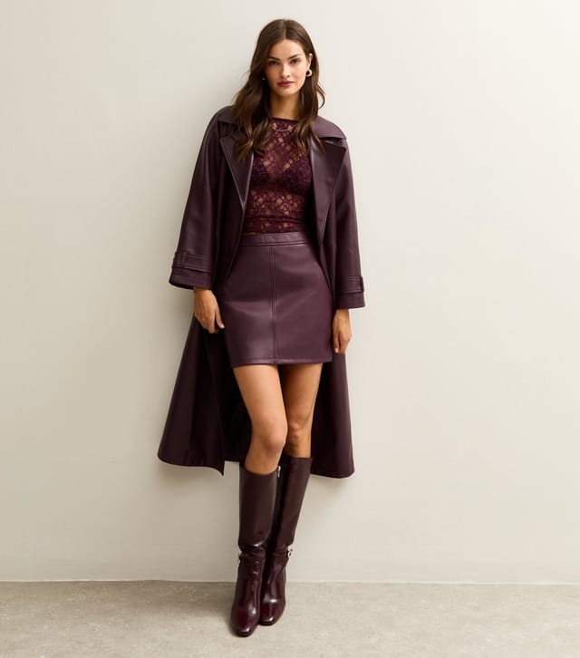 New Look Women's Tall Burgundy Faux Leather A-Line Mini Skirt New Look - 2