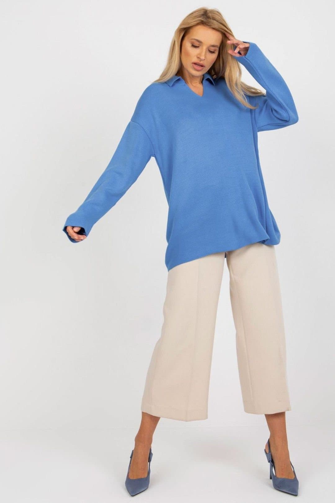 Love Lace Love Lace Women's Everyday Loose Heart Neck Sweater in Blue