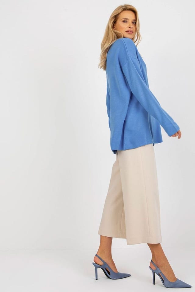 Love Lace Love Lace Women's Everyday Loose Heart Neck Sweater in Blue - 2