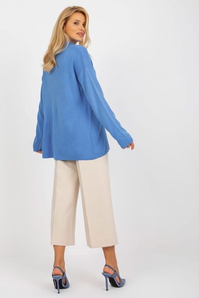 Love Lace Love Lace Women's Everyday Loose Heart Neck Sweater in Blue - 3