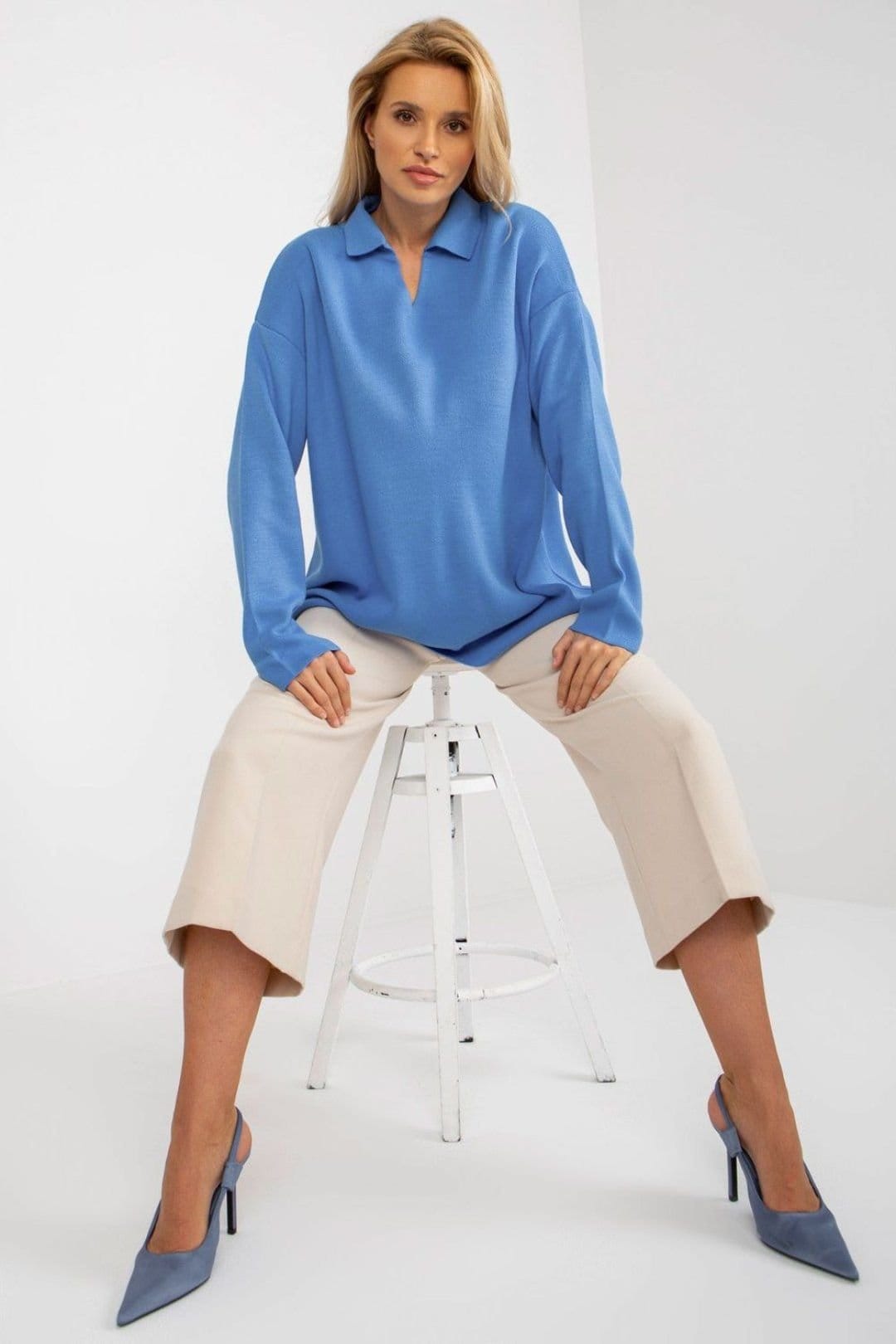 Love Lace Love Lace Women's Everyday Loose Heart Neck Sweater in Blue - 4