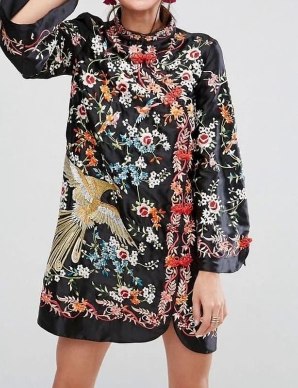 ASOS ASOS Embroidered Mandarin Collar Mini Dress. Size 6.