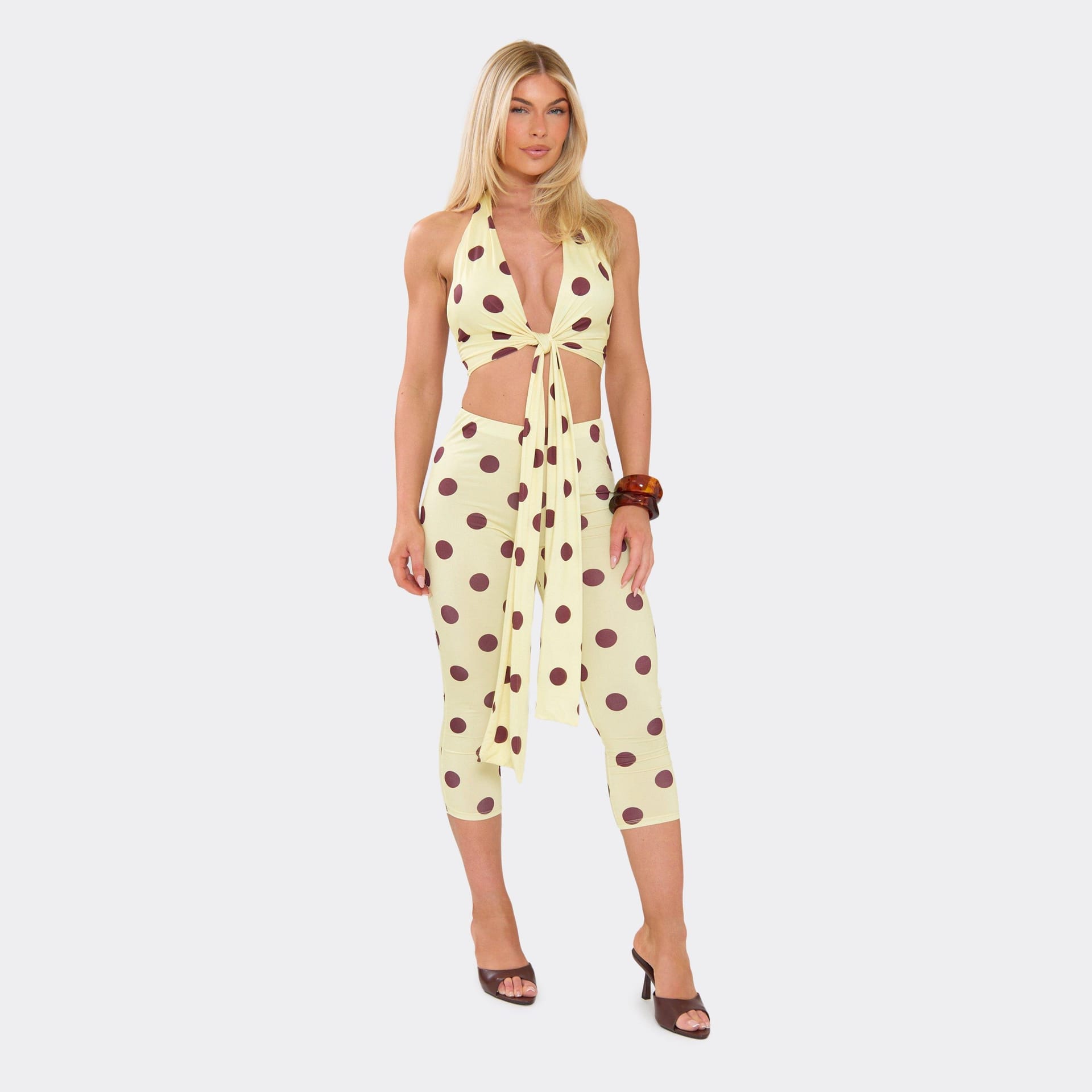 EGO Yellow Polka Dot Capri Leggings For Women