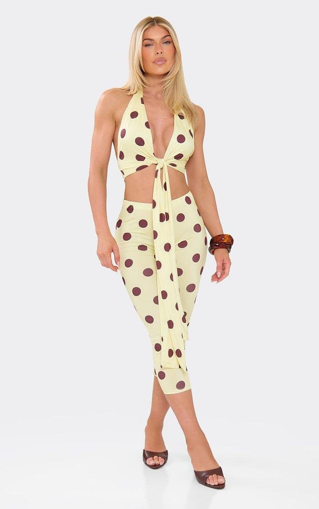 EGO Capri Leggings In Yellow Polka Dot, Women's Size UK 6 - 2